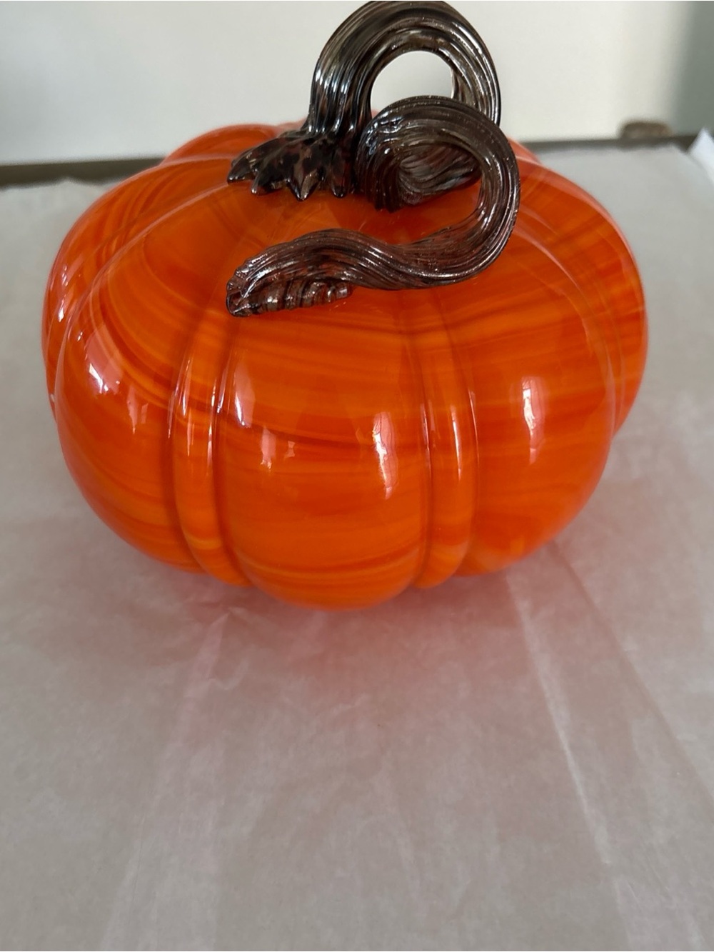 Handblown Glass Orange  Brown Pumpkin